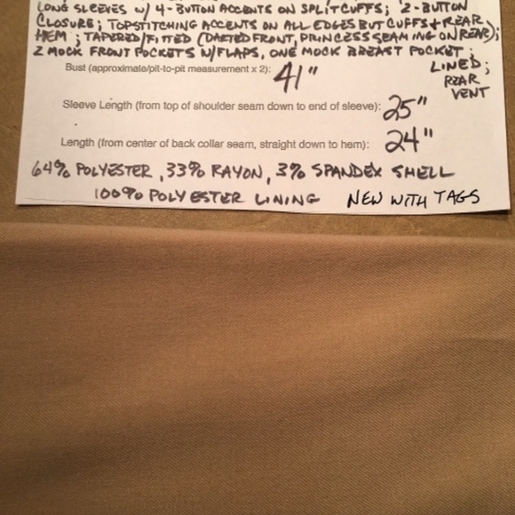 𝅺new YORK & COMPANY STRETCH Career Blazer Jacket, CAMEL, NWT, Size 14 - Picture 9 of 9